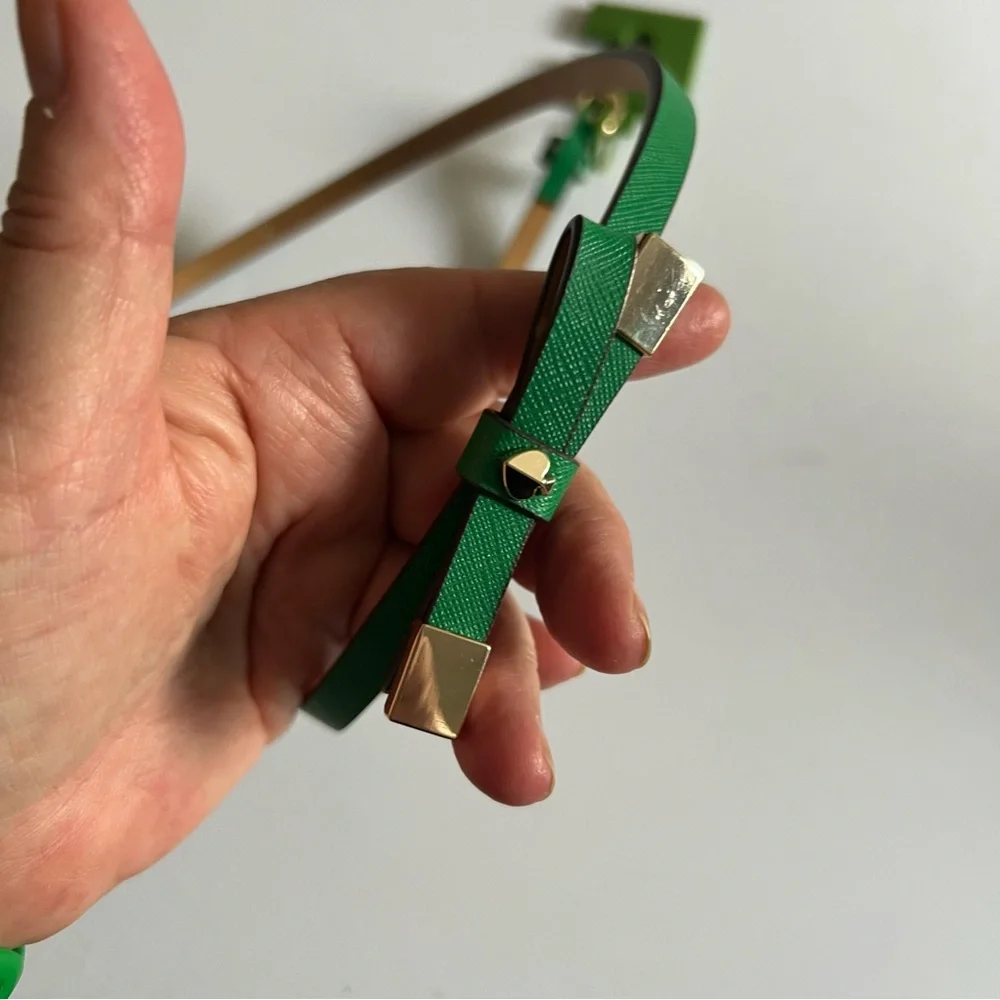 KATE SPADE SKINNY BOW FRONT SAFFIANO LEATHER BELT GREEN SIZE SMALL NWT